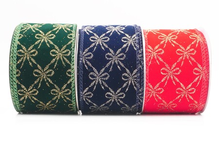 Glitter Tied Bow Pattern Wired Ribbon - Glitter Tied Bow Pattern Wired Ribbon
